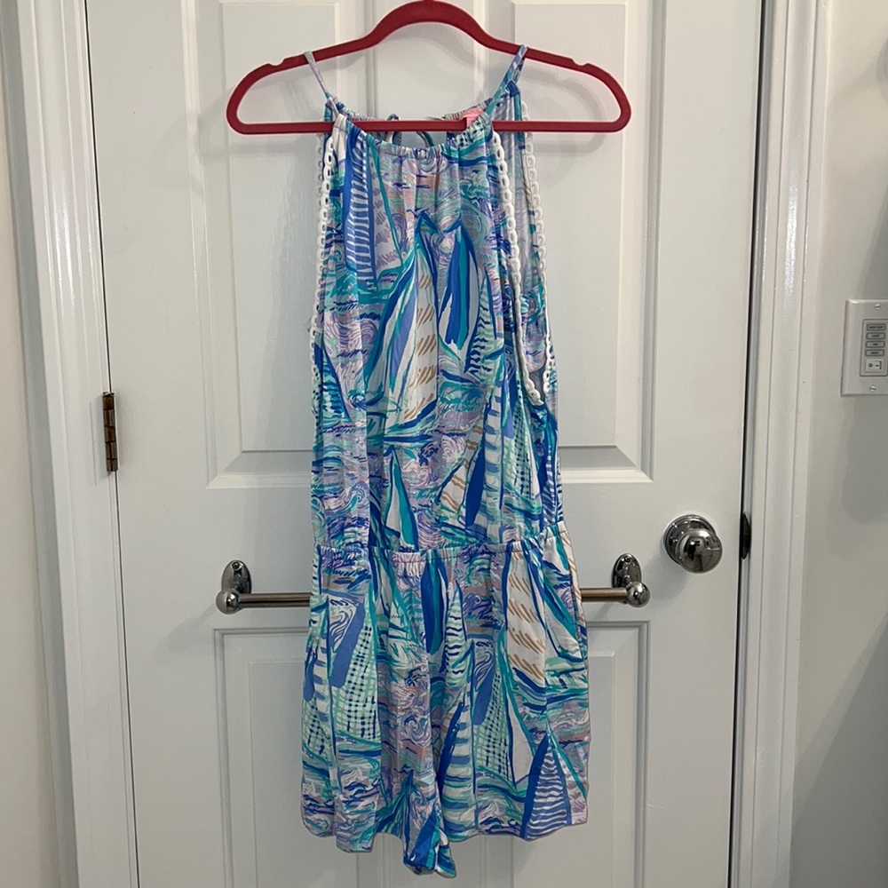Lilly Pulitzer Blue Multi Sailboat Print Romper Medium